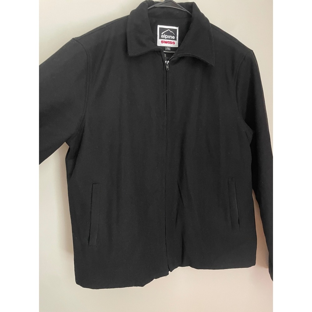 Alpine Swiss Men L Black Wool Blend Jacket‎ Full Zip Collared Coat Classic Clean - Picture 4 of 12